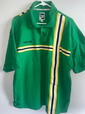 Phat Farm Green Polo with Yellow, White & Black Stripes